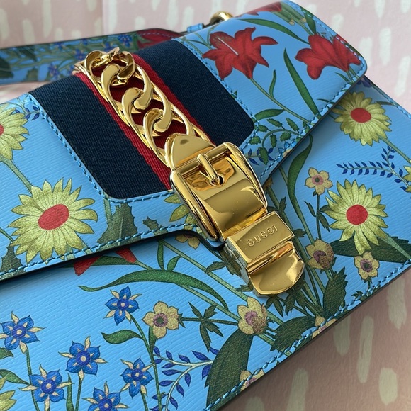 GUCCI SYLVIE RARE FLORA CALFSKIN LEATHER SHOULDER BAG EUC - Picture 8 of 15